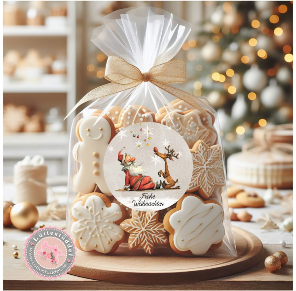 24 zuckersüßer Sticker Aufkleber 4cm Santa Weihnachtsmann Rentier für Geschenk, Paket, Brief, Verpackung Give aways Christmas von Lüttentüddel® - Kopie